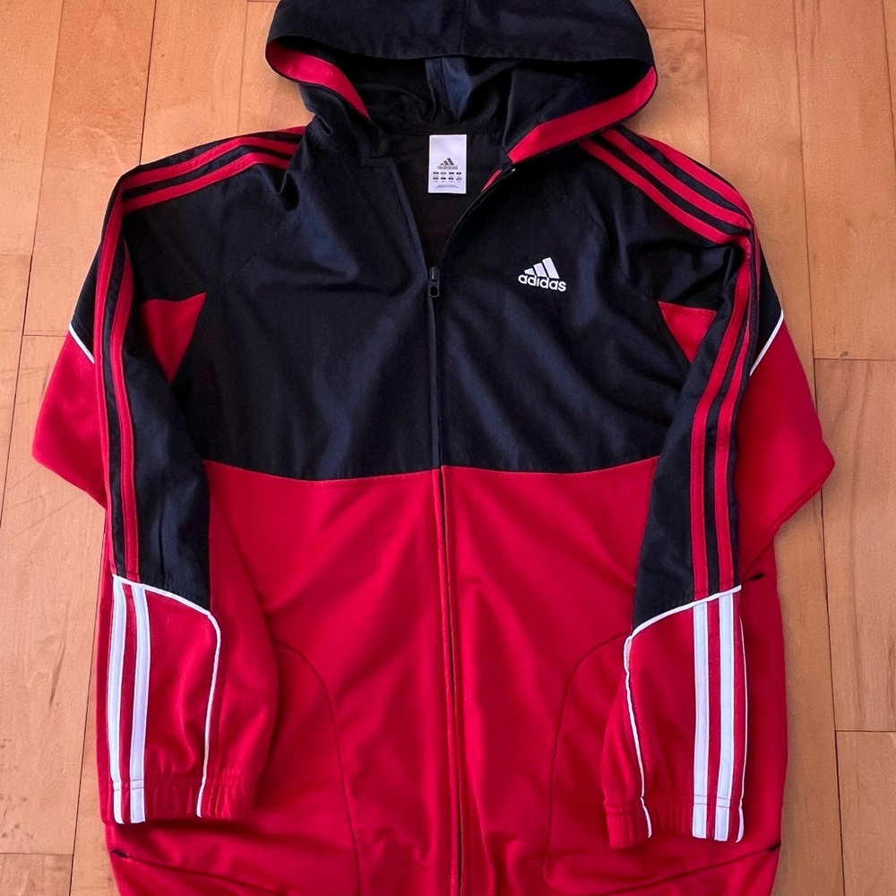 Adidas Black and Red Hooded Jacket